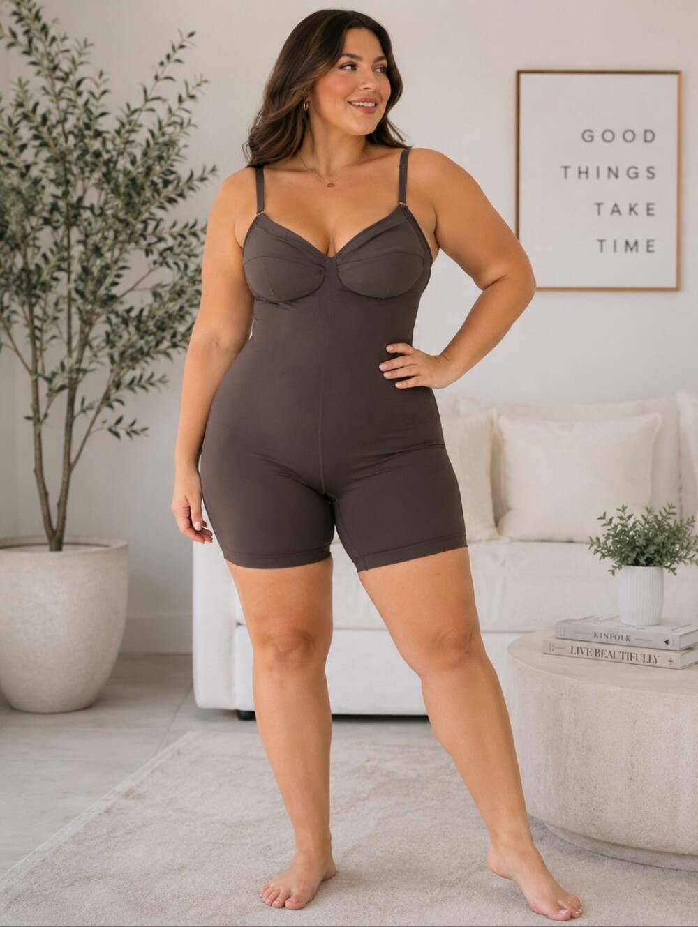 Shapewear Dark Tone Full Length Shorts One Piece 3XL/4XL Smoothing Occasion Luxe
